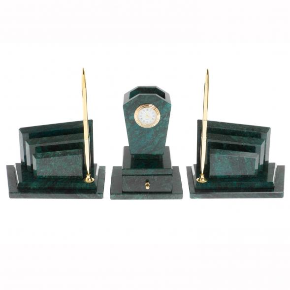 Настольный набор &amp;quot;Бюрократ&amp;quot; с часами из змеевика 113272