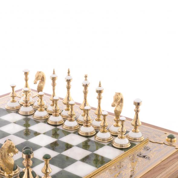 Шахматы ларец &amp;quot;Баталия&amp;quot; камень нефрит мрамор Златоуст 122059