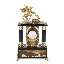 Каминные часы из камня и бронзы &amp;quot;Георгий Победоносец&amp;quot;