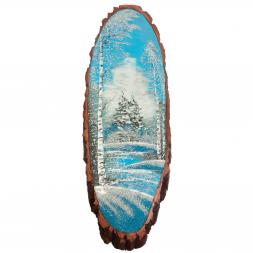 Панно на срезе дерева "Зима" вертикальное 105-110 см каменная крошка