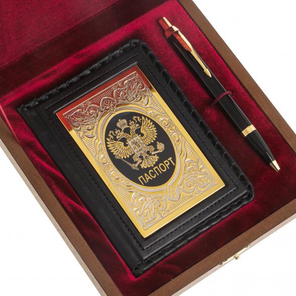 Подарочный набор &amp;quot;Документы&amp;quot; обложка для паспорта и ручка Parker 122389