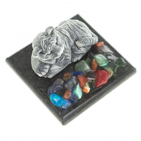 Сувенир фигурка &amp;quot;Тигрёнок лежит&amp;quot; из змеевика и мрамолита 5х5х4 см 122709