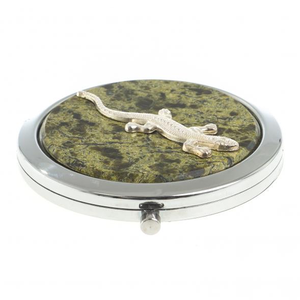 Зеркальце круглое из змеевика с ящерицей цвет серебро 122747