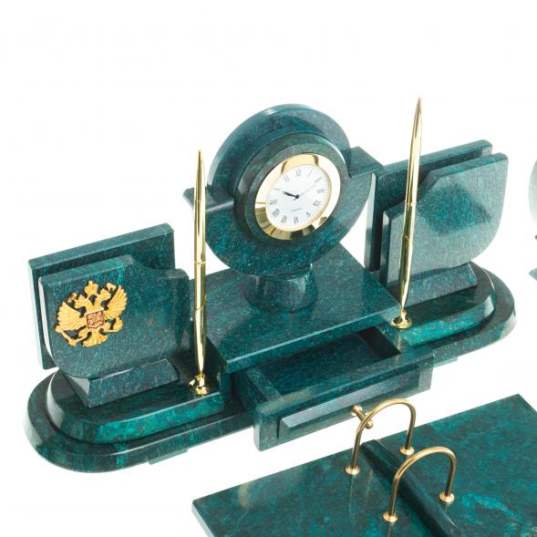 Настольный набор с символикой России из змеевика 113473