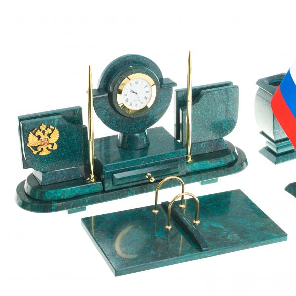 Настольный набор с символикой России из змеевика 113473