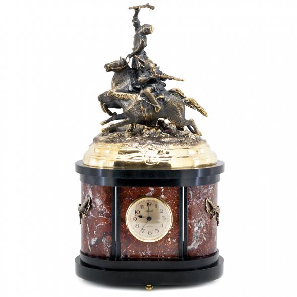 Каминные часы из камня с бронзовым литьем &amp;quot;Джигитовка&amp;quot; 115015