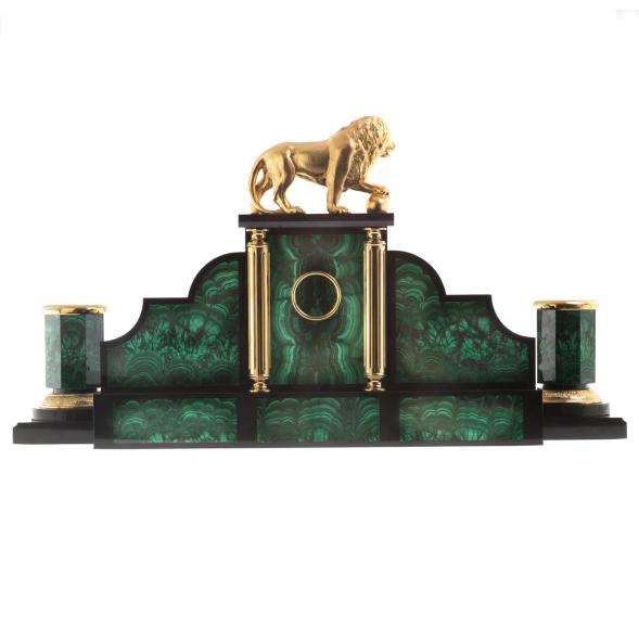 Письменный набор &amp;quot;Лев с шаром&amp;quot; камень малахит 124398