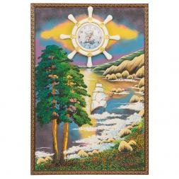 Часы с картиной "Парусник" 45х65 см каменная крошка