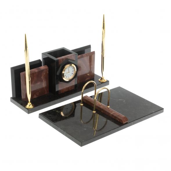Настольный набор &amp;quot;Офисный&amp;quot; с часами камень лемезит 127521