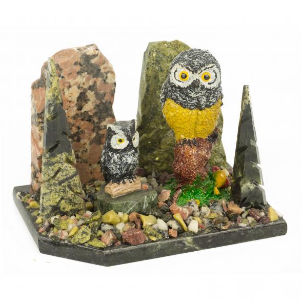 Сувенир &amp;quot;Два филина&amp;quot; змеевик самоцветы 118649