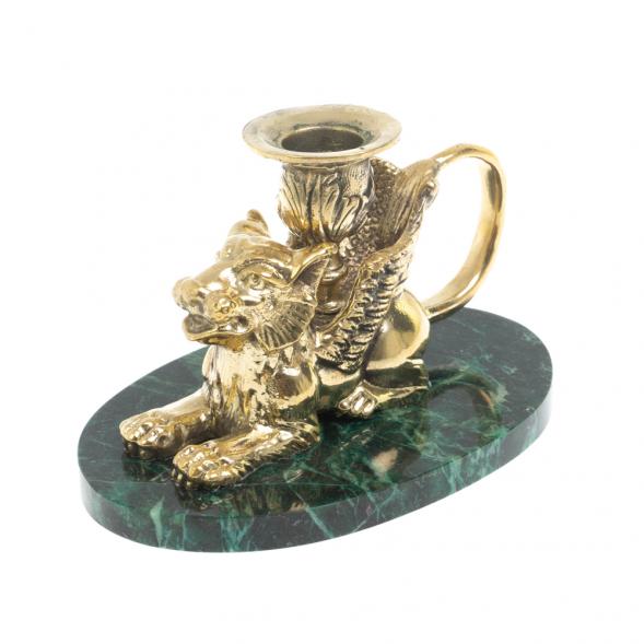 Настольный подсвечник &amp;quot;Грифон&amp;quot; из бронзы и темно-зеленого змеевика 127915