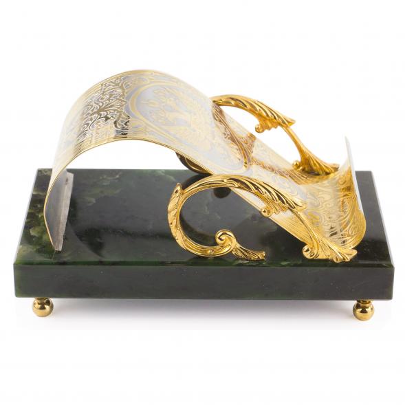 Подставка для телефона &amp;quot;Герб России&amp;quot; камень нефрит в подарочной коробке Златоуст 119361