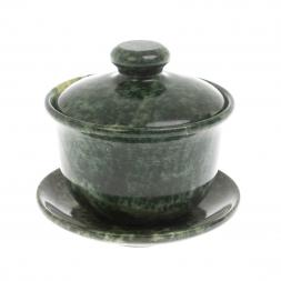 Гайвань из нефрита на блюдце 8,5х8,5х8 см