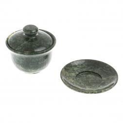 Гайвань из нефрита на блюдце 8,5х8,5х8 см