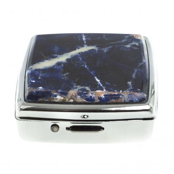 Таблетница на 2 отсека камень содалит цвет серебро 123356