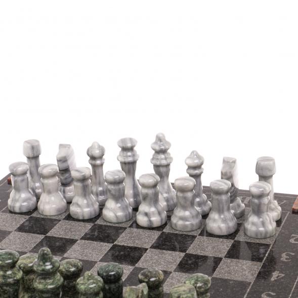Шахматы с гравировкой &amp;quot;Турнирные&amp;quot; доска 36х36 см серый мрамор змеевик 126662
