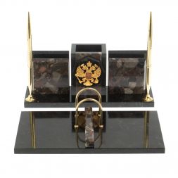 Настольный набор &amp;quot;Офисный&amp;quot; с гербом РФ из конгломерата