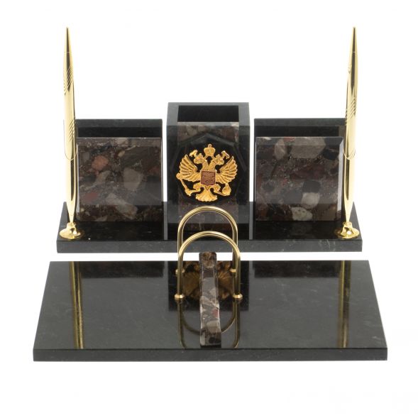Настольный набор &amp;quot;Офисный&amp;quot; с гербом РФ из конгломерата 127522