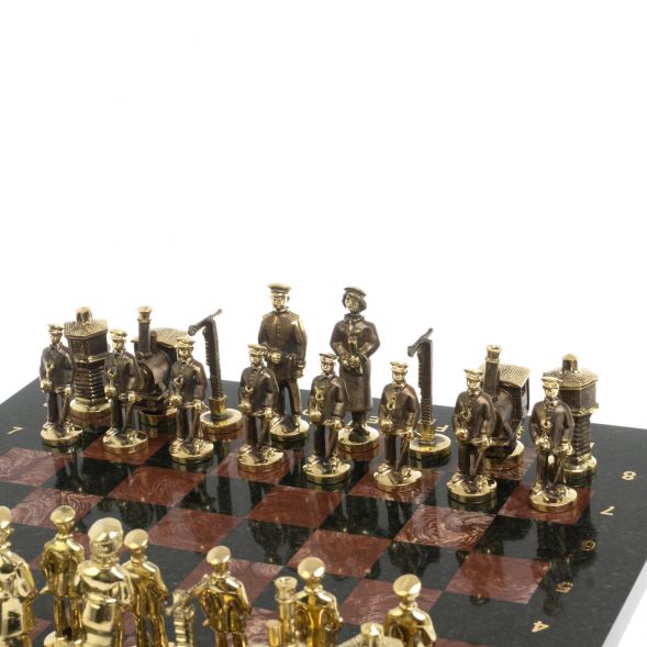 Шахматы из бронзы &amp;quot;Железнодорожники&amp;quot; доска 40х40 см, камень лемезит 127598