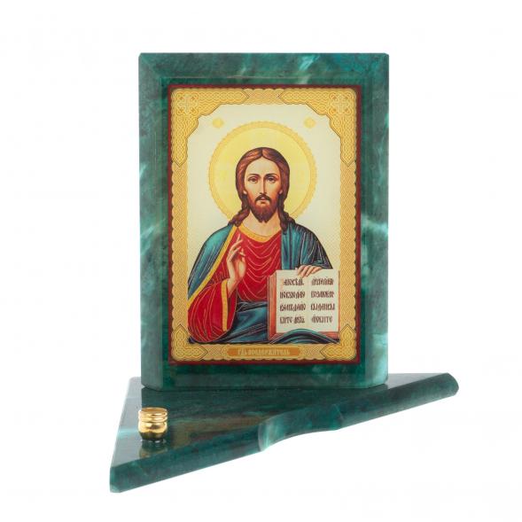Икона с подсвечником Спаситель средняя из змеевика 12х12х13 см 118825