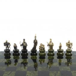 Шахматы из бронзы и змеевика &amp;quot;Европейские&amp;quot; доска 40х40 см