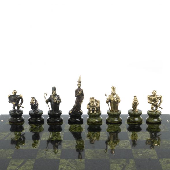 Шахматы из бронзы и змеевика &amp;quot;Европейские&amp;quot; доска 40х40 см 127916