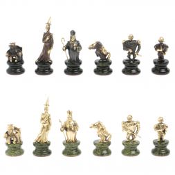 Шахматы из бронзы и змеевика &amp;quot;Европейские&amp;quot; доска 40х40 см