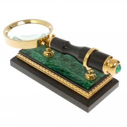 Канцелярский набор лупа и нож &amp;quot;Малахит&amp;quot; в подарочной коробке Златоуст