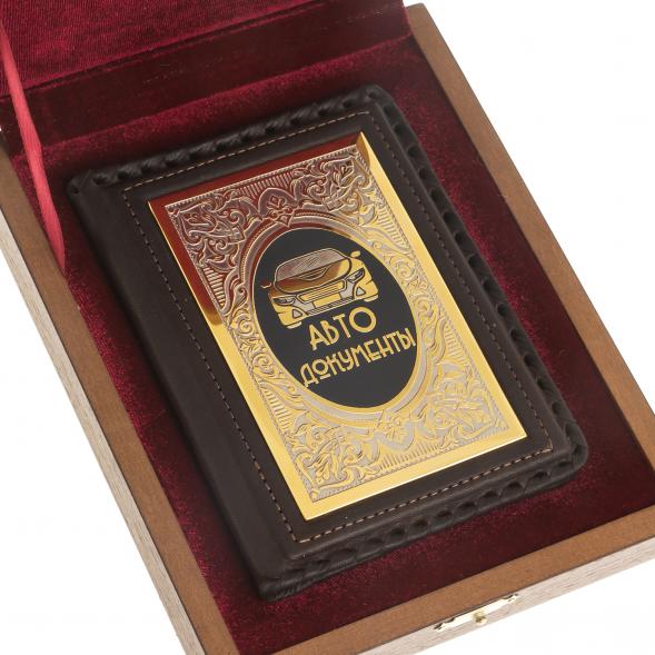 Обложка для автодокументов &amp;quot;Автомобилист&amp;quot; коричневая кожа Златоуст 122939