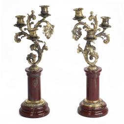 Канделябры из яшмы и бронзы 3 свечи