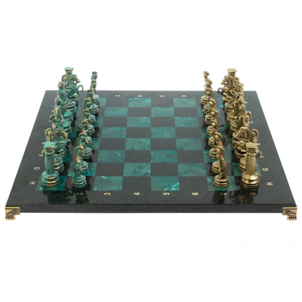 Шахматы &amp;quot;Древний Рим&amp;quot; фигуры бронза / патина 44х44 см змеевик 128389