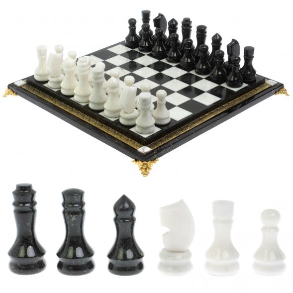 Шахматы каменные на бронзовых ножках мрамор / змеевик 129760