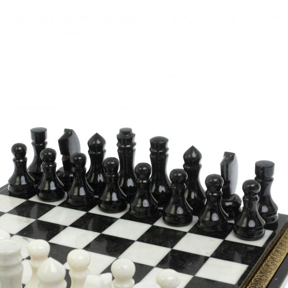 Шахматы каменные на бронзовых ножках мрамор / змеевик 129760
