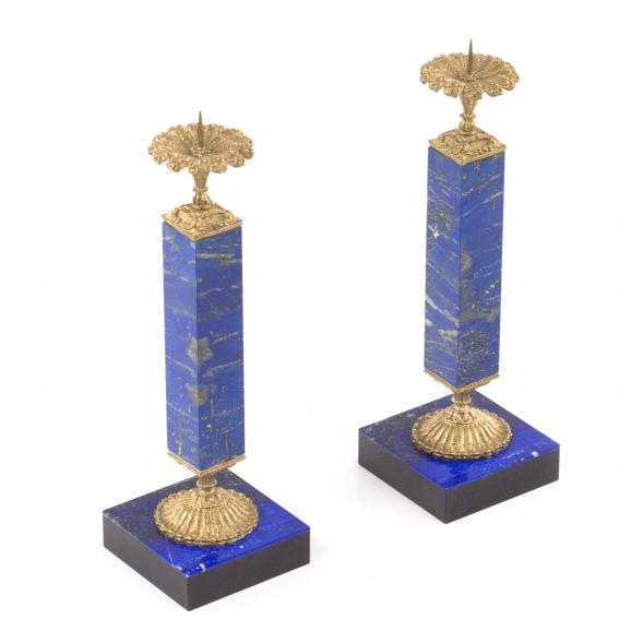 Декоративные подсвечники из натурального камня лазурит с бронзой пара 121853