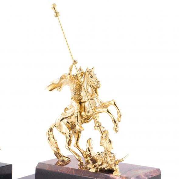 Каминные часы с подсвечниками &amp;quot;Святой Георгий&amp;quot; камень яшма бронза 113536