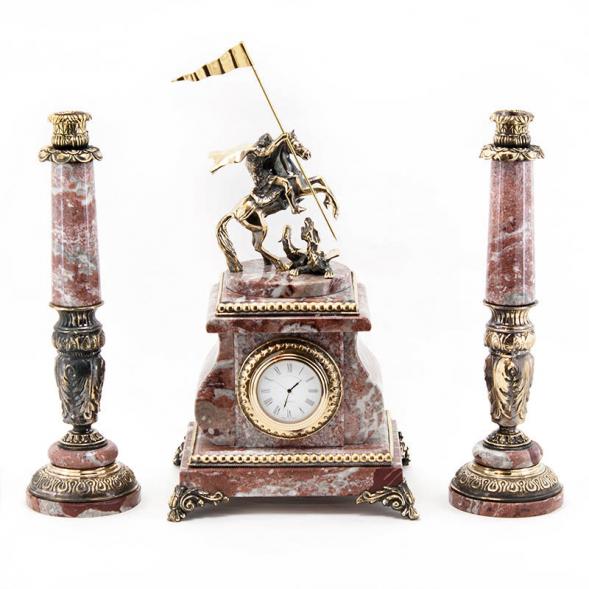 Часы с подсвечниками &amp;quot;Георгий Победоносец&amp;quot; бронза креноид 115002