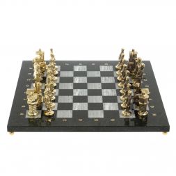 Шахматы подарочные "Железнодорожники" из бронзы и серого мрамора, доска 40х40 см