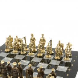 Шахматы подарочные "Железнодорожники" из бронзы и серого мрамора, доска 40х40 см