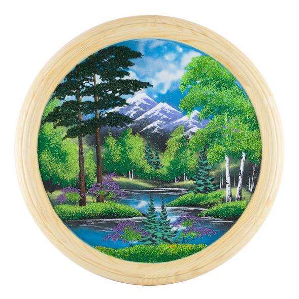 Панно каменное на тарелке из дерева &amp;quot;Летний пейзаж&amp;quot; 50 см 111117