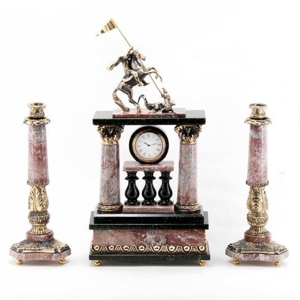 Каминные часы из бронзы с подсвечниками &amp;quot;Святой Георгий&amp;quot; 115003