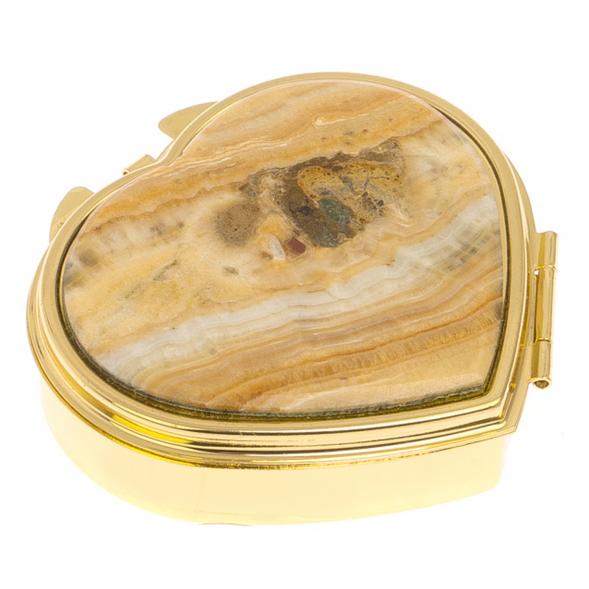 Таблетница &amp;quot;Сердце&amp;quot; на 3 отделения камень оникс цвет золото 125684