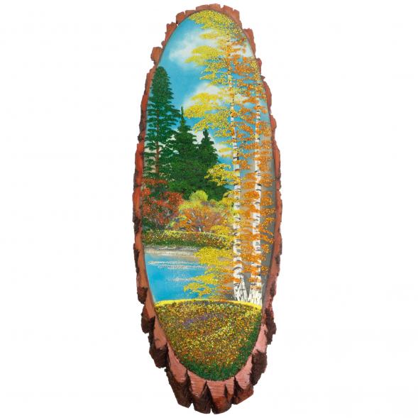 Панно на срезе дерева &amp;quot;Осень&amp;quot; вертикальное 100-105 см каменная крошка 129699