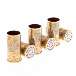 Набор стопок &amp;quot;Герб России&amp;quot; 6 шт в кожаном патронташе Златоуст