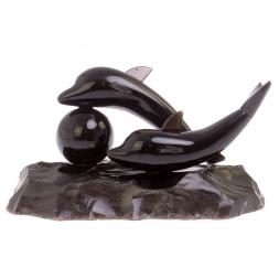 Сувенир фигурка "Пара дельфинов" из черного обсидиана