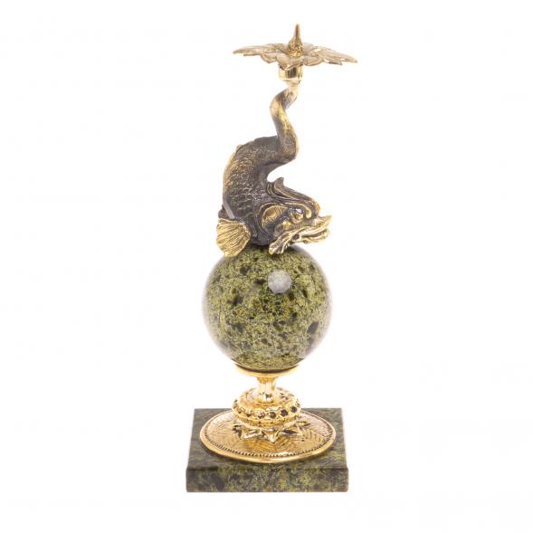 Подсвечник &amp;quot;Рыбка на шаре&amp;quot; змеевик бронза 126664