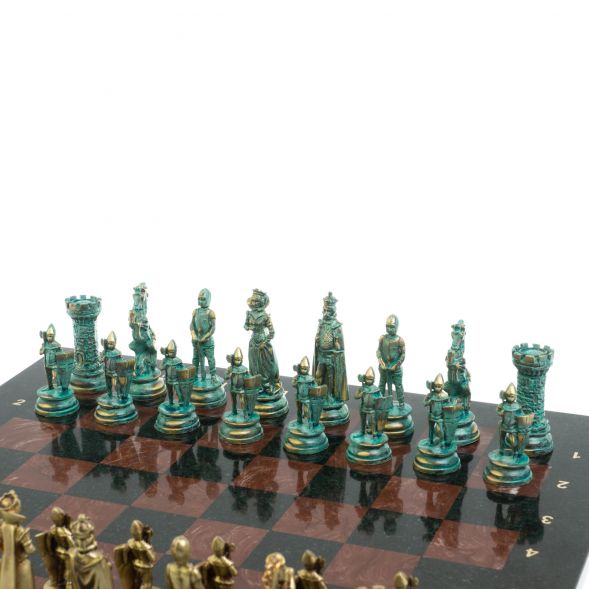 Шахматы &amp;quot;Средневековые рыцари&amp;quot; фигуры бронза / патина 44х44 см лемезит 128391
