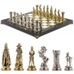 Шахматы подарочные "Средневековые рыцари" доска 44х44 см из камня мрамор и змеевик