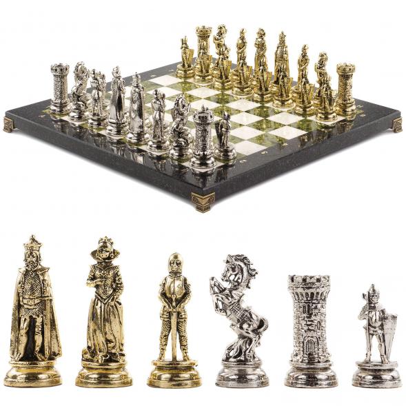 Шахматы подарочные &amp;quot;Средневековые рыцари&amp;quot; доска 44х44 см из камня мрамор и змеевик 120712