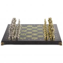 Подарочные шахматы &amp;quot;Средневековые рыцари&amp;quot; доска 44х44 см из камня змеевик
