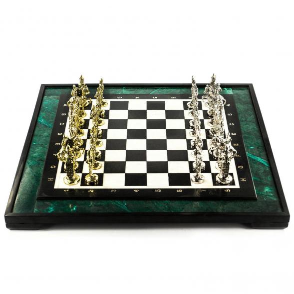 Эксклюзивные шахматы &amp;quot;Русь&amp;quot; доска 47х47 см змеевик 121025